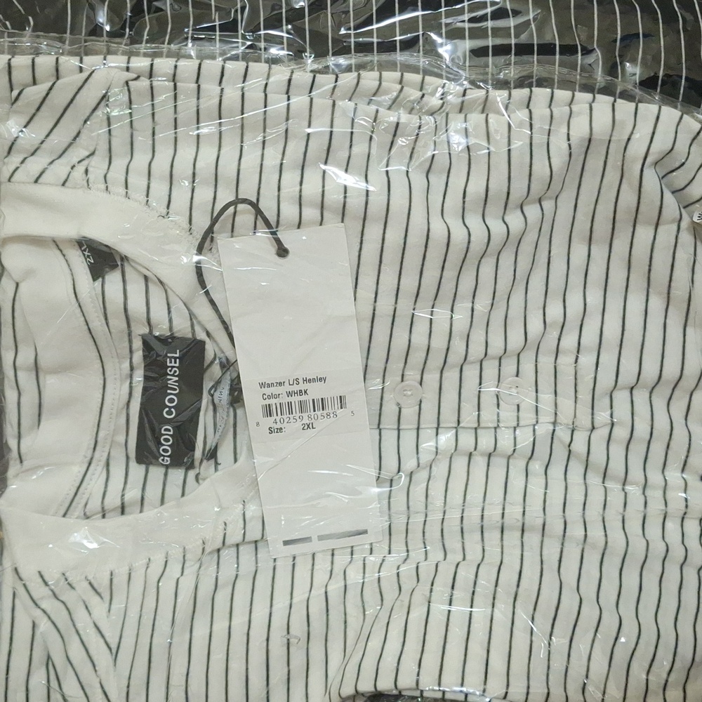 White With Black Stripes Men's Shirt Henley Wanzer long sleeve 2x 2xl